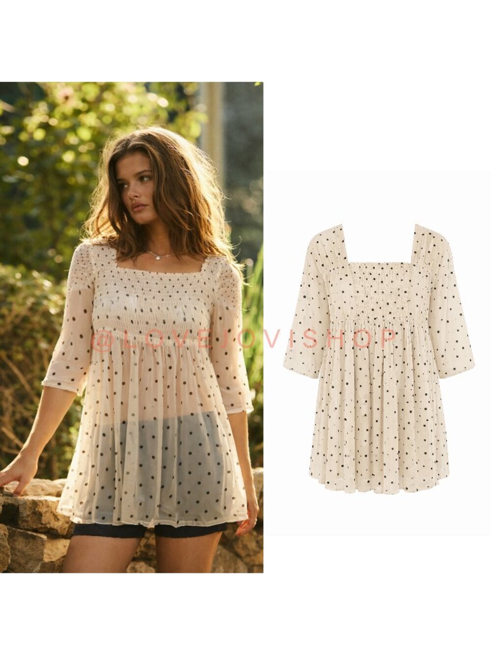 Romantic Boho | Free People Cream Tulle Empire Waist Tunic Polka Dot Ruche | XS